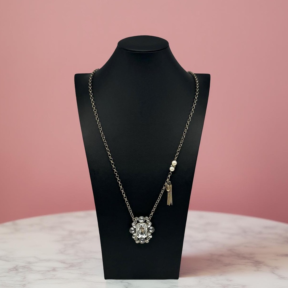 Vintage Y2K Juicy Couture Clear Crystal Gold Pendant Necklace – 34” | Crown Logo
